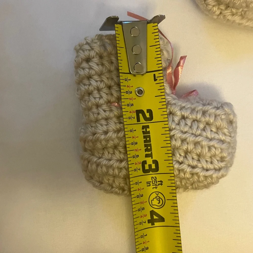NWOT Handmade Baby Booties Gray w/Pink Ribbon Ties - Size 0-2 Months